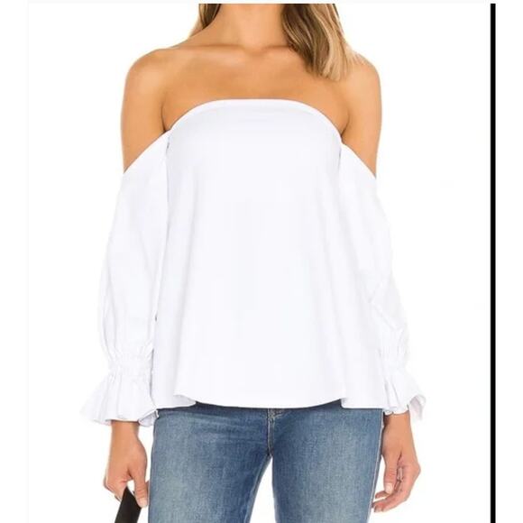 Susana Monaco Top Womens X Small White Blue Off Shoulder Peasant Blouse - Picture 3 of 9